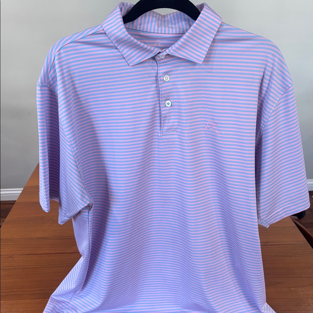 Rhoback Men's Polo Shirt - Light Blue and White Stripes - Picture 2 of 4